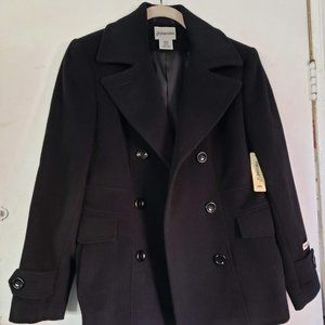 *New* St. John's Bay Wool/Cashmere blend peacoat (Black, Size Petite Small) NWT